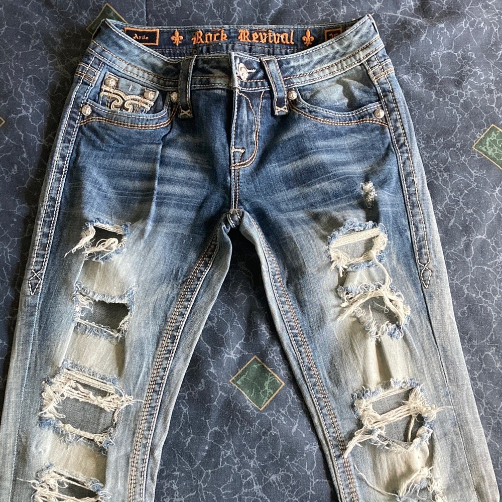 Rock Revival Light Blue Distressed Skinny Jeans